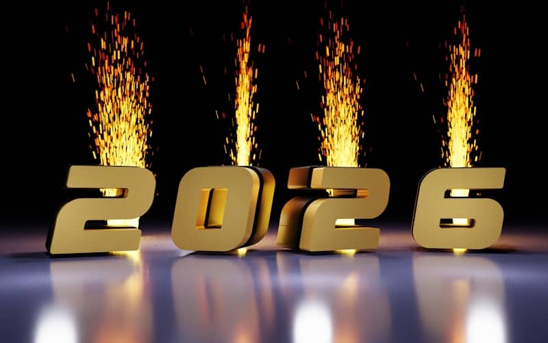 Golden 2026 numbers with fireworks