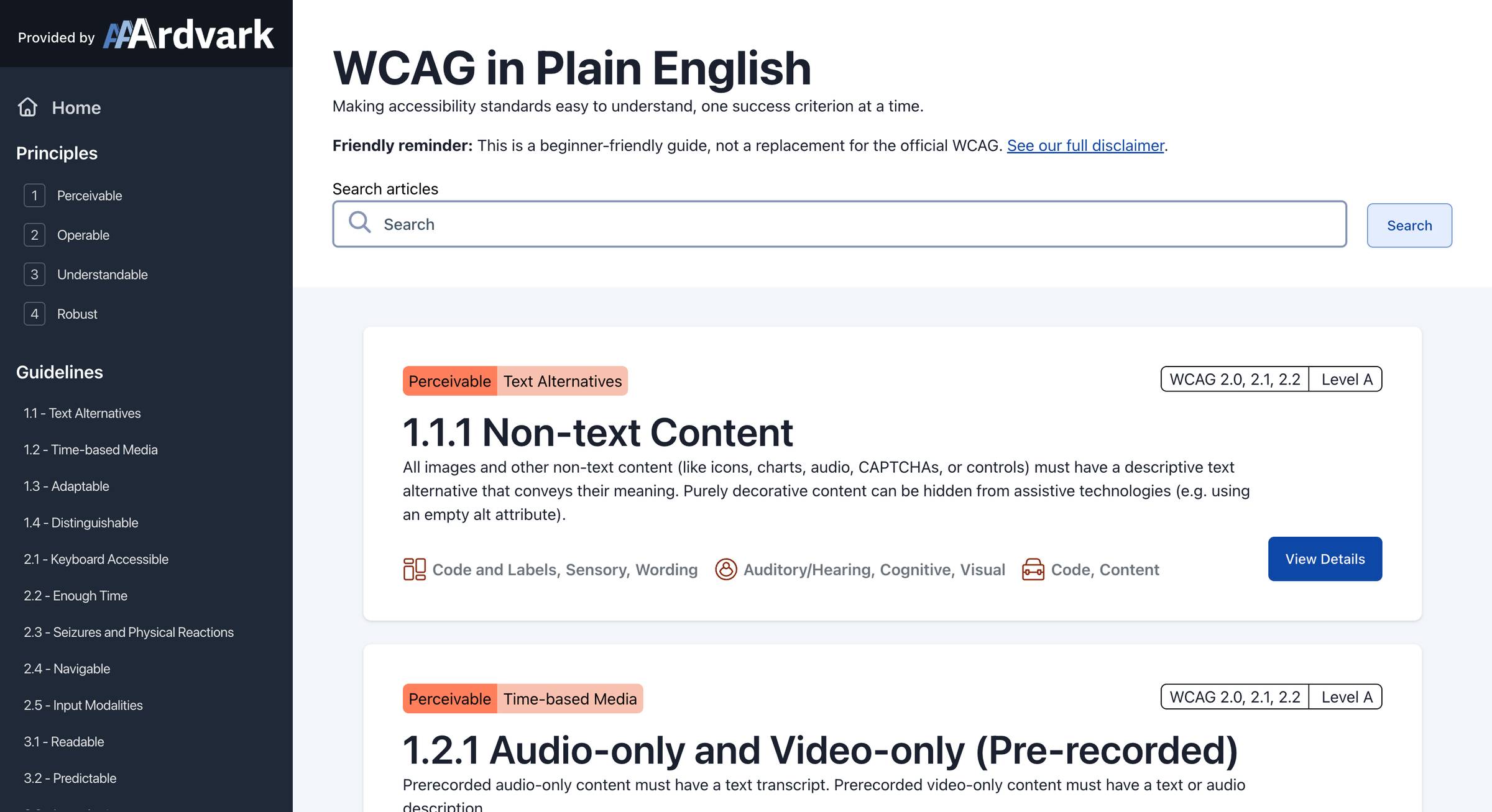 Screenshot of the WCAG in Plain English website