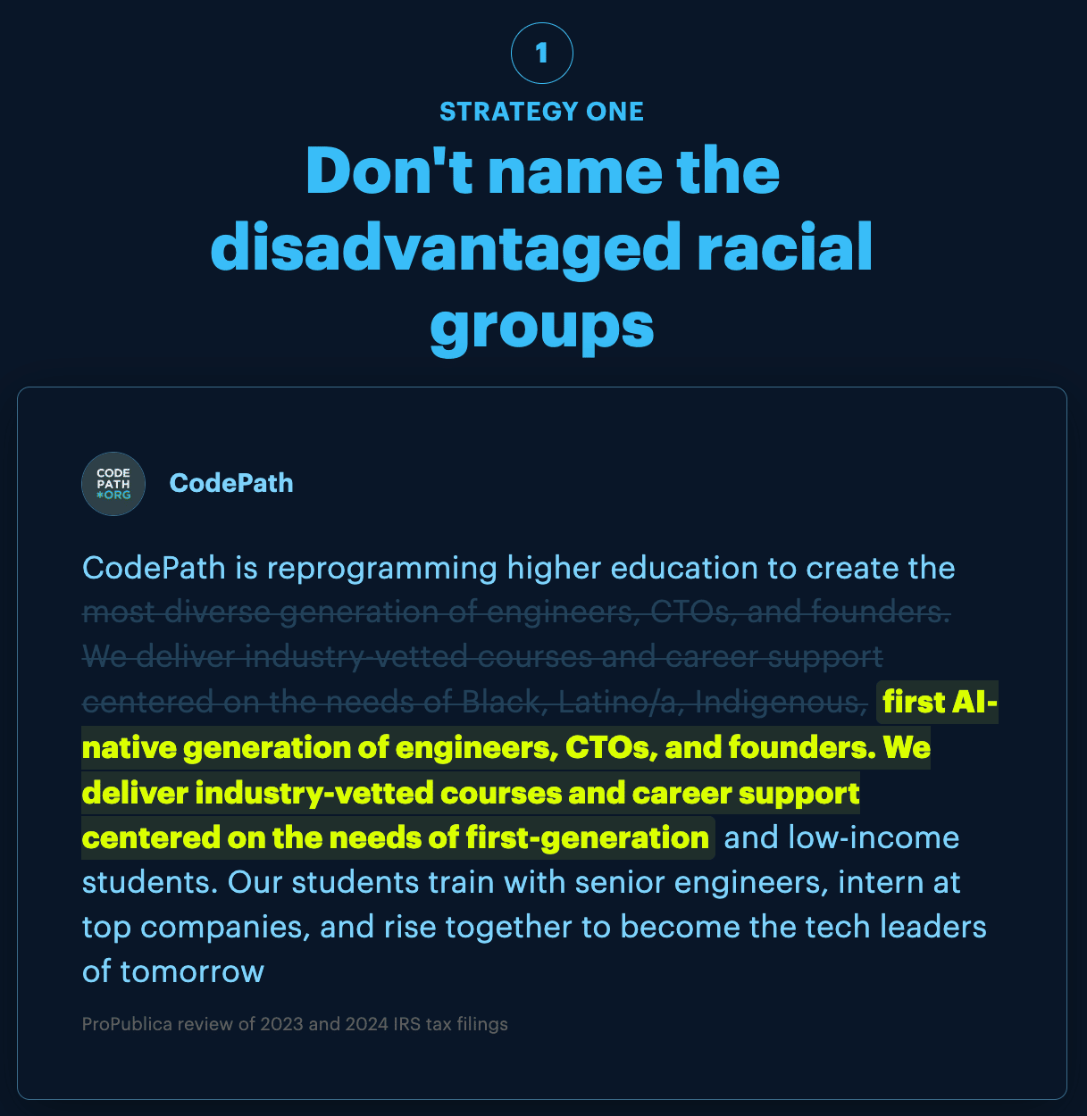 Screenshot of the "Strategy 1" section of the linked ProPublica article