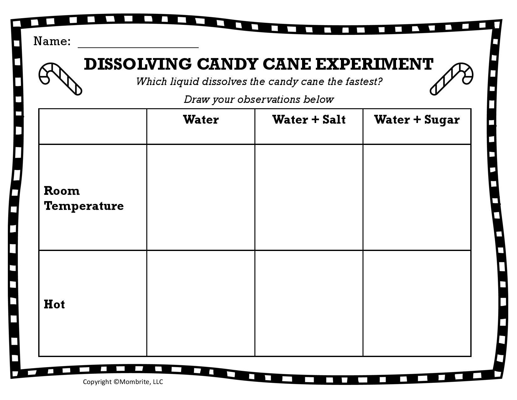 Free Dissolving Candy Cane Experiment Worksheets