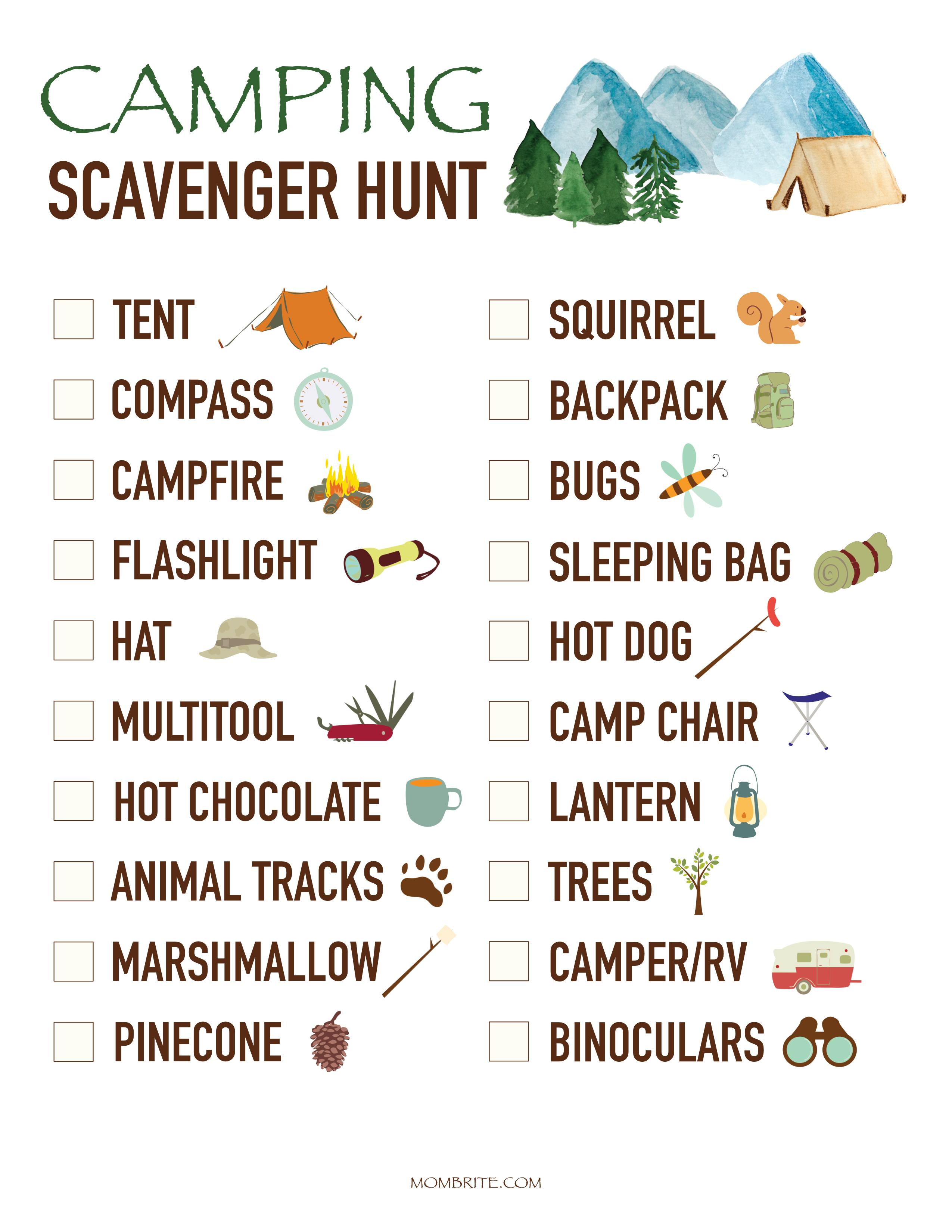 Free Printable Camping Scavenger Hunt Mombrite