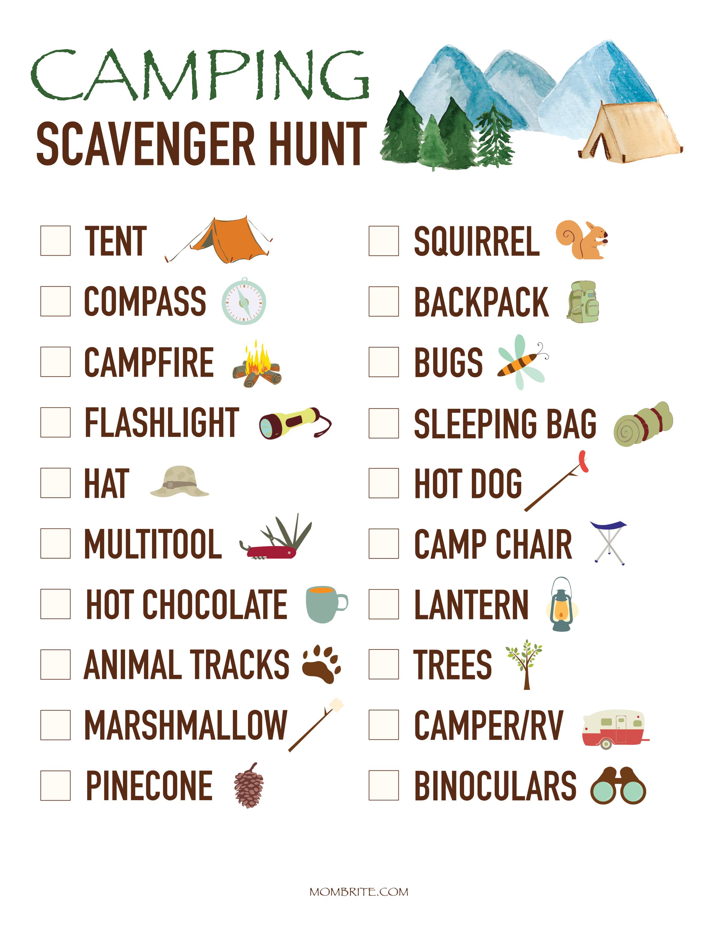 Preschool Free Printable Camping Scavenger Hunt - diana-and-nathan