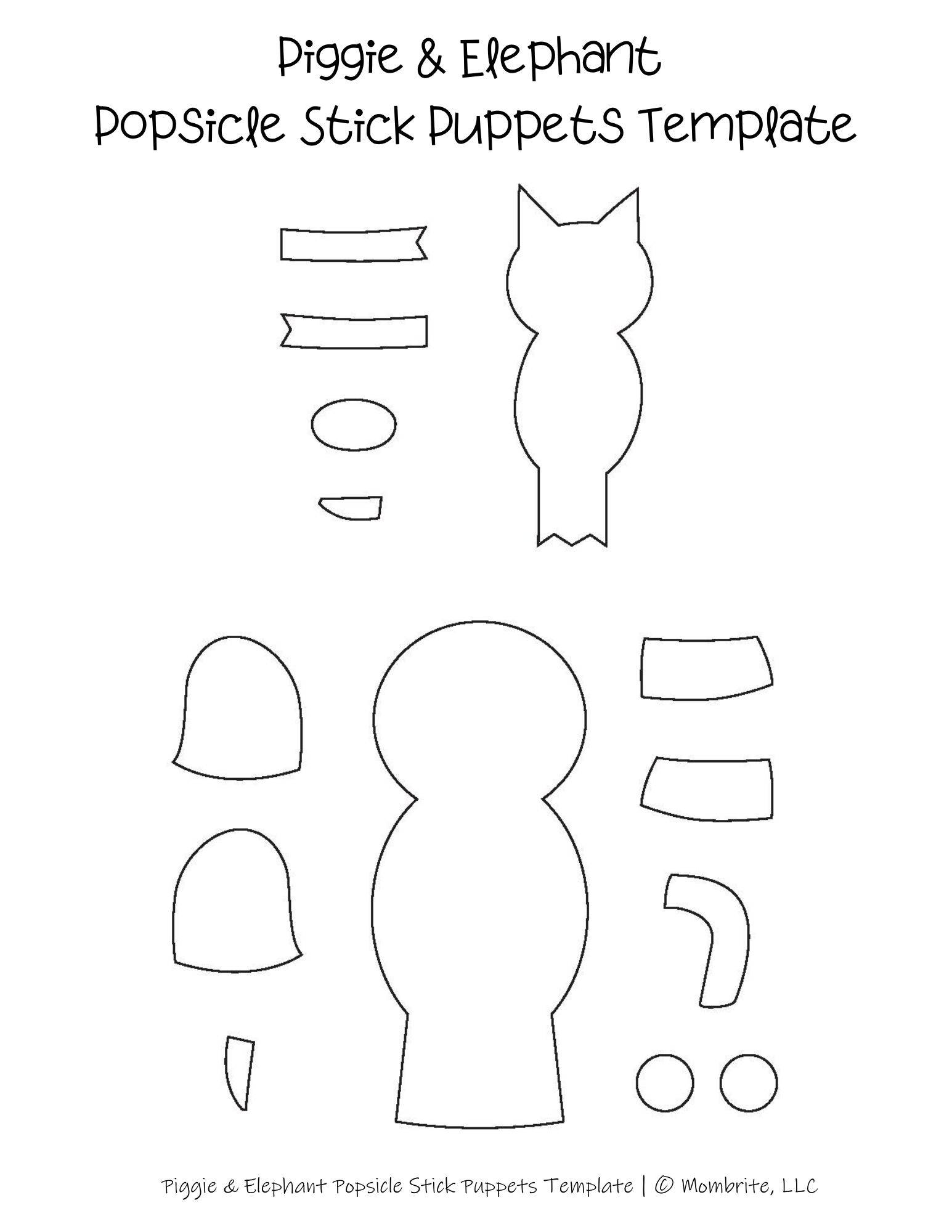 Free Piggie & Elephant Popsicle Stick Puppets Template