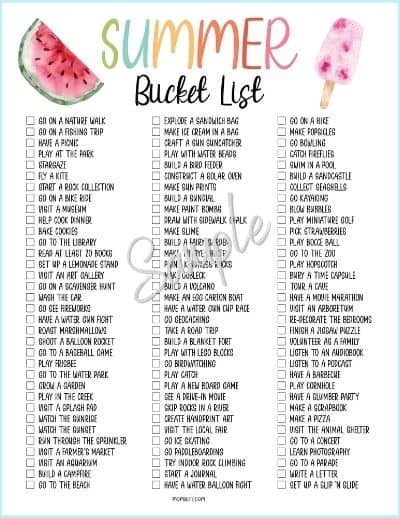 Free Summer Bucket List Printable