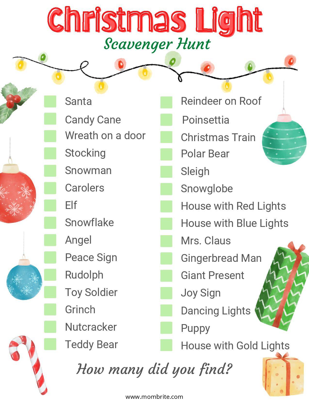 Free Christmas Light Scavenger Hunt