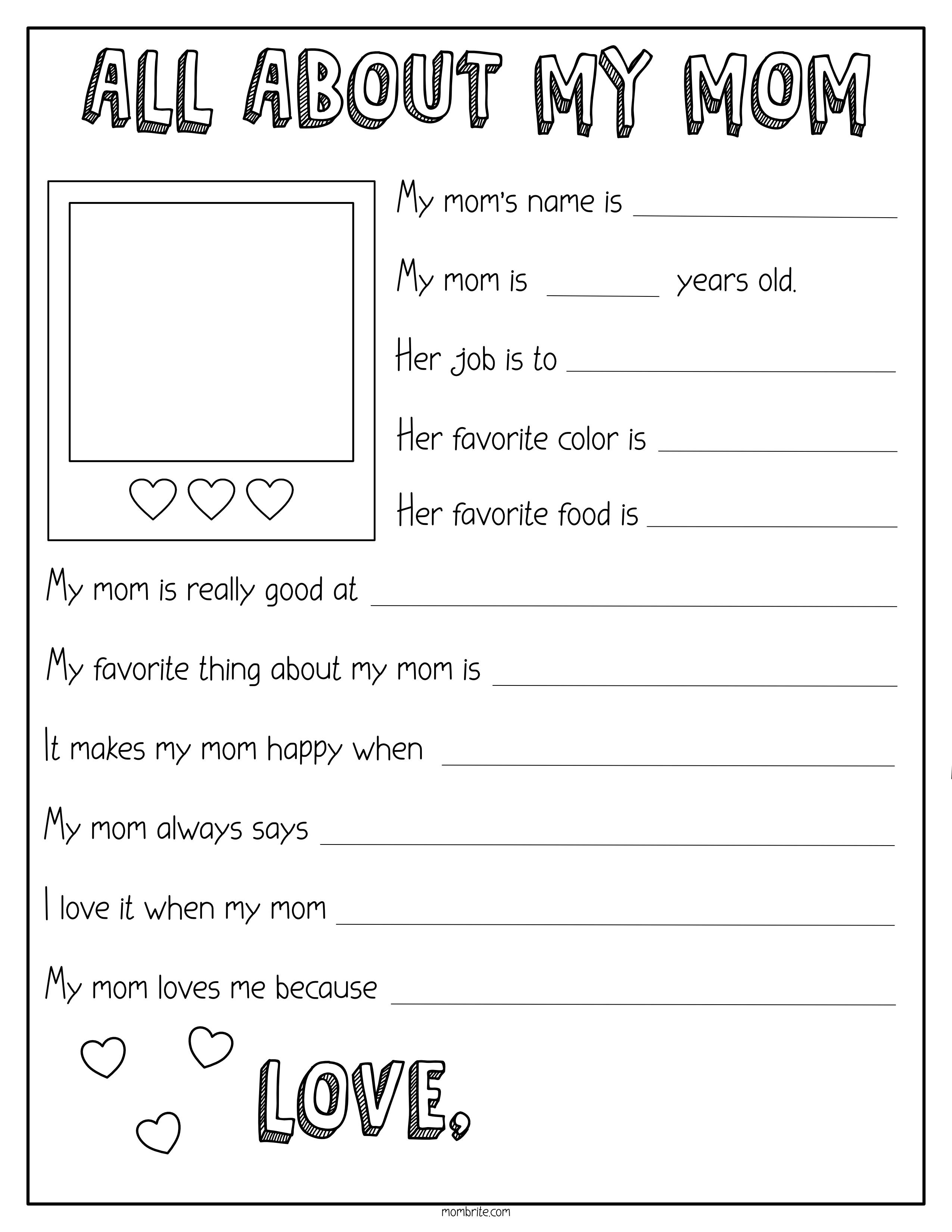 Mother S Day Questionnaire All About My Mom Printable Mombrite