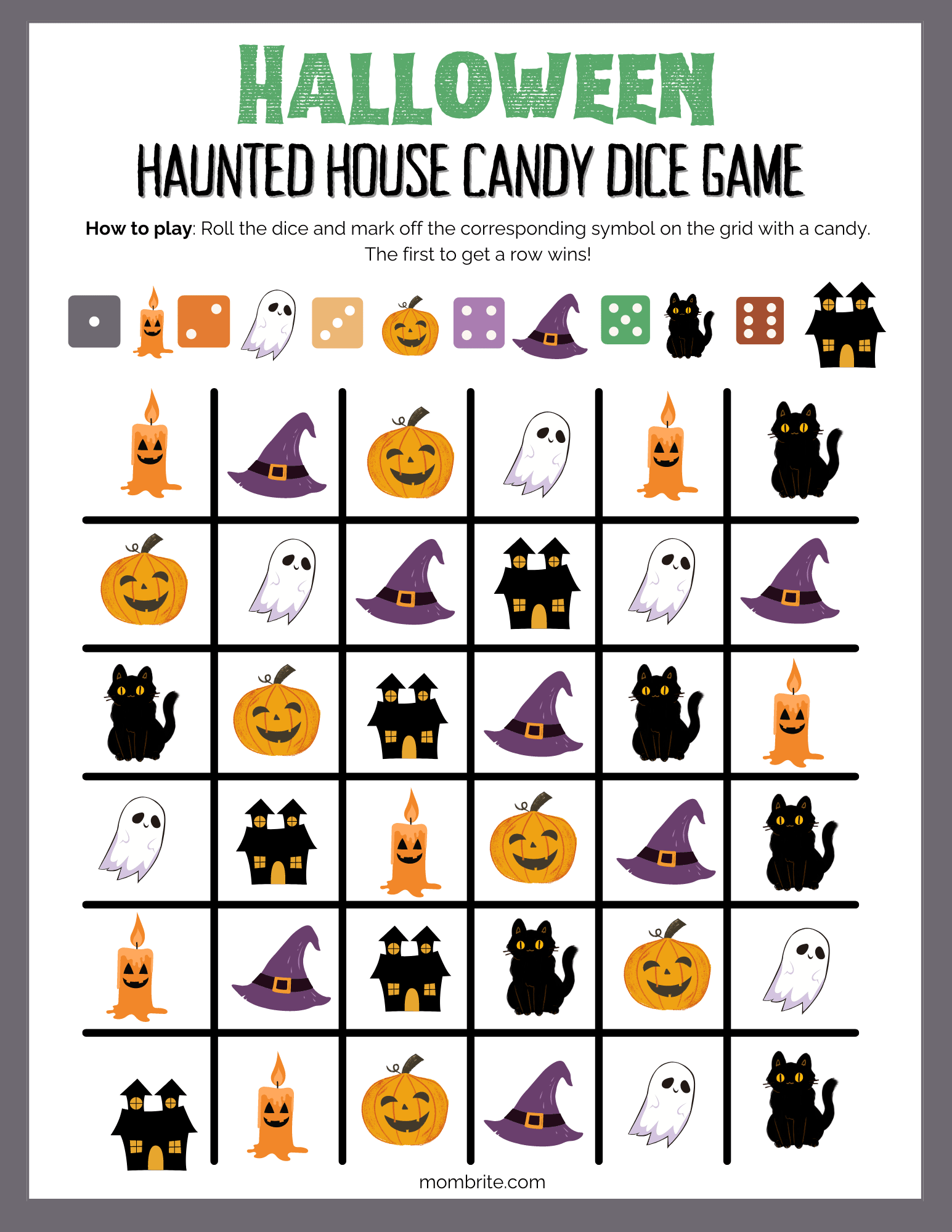 Free Halloween Candy Dice Game for Halloween Dice Game Free Printable