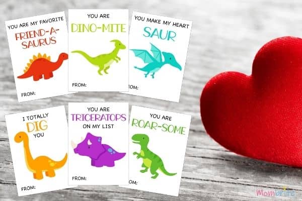 Dinosaur Coloring Valentine's Day Cards Printable