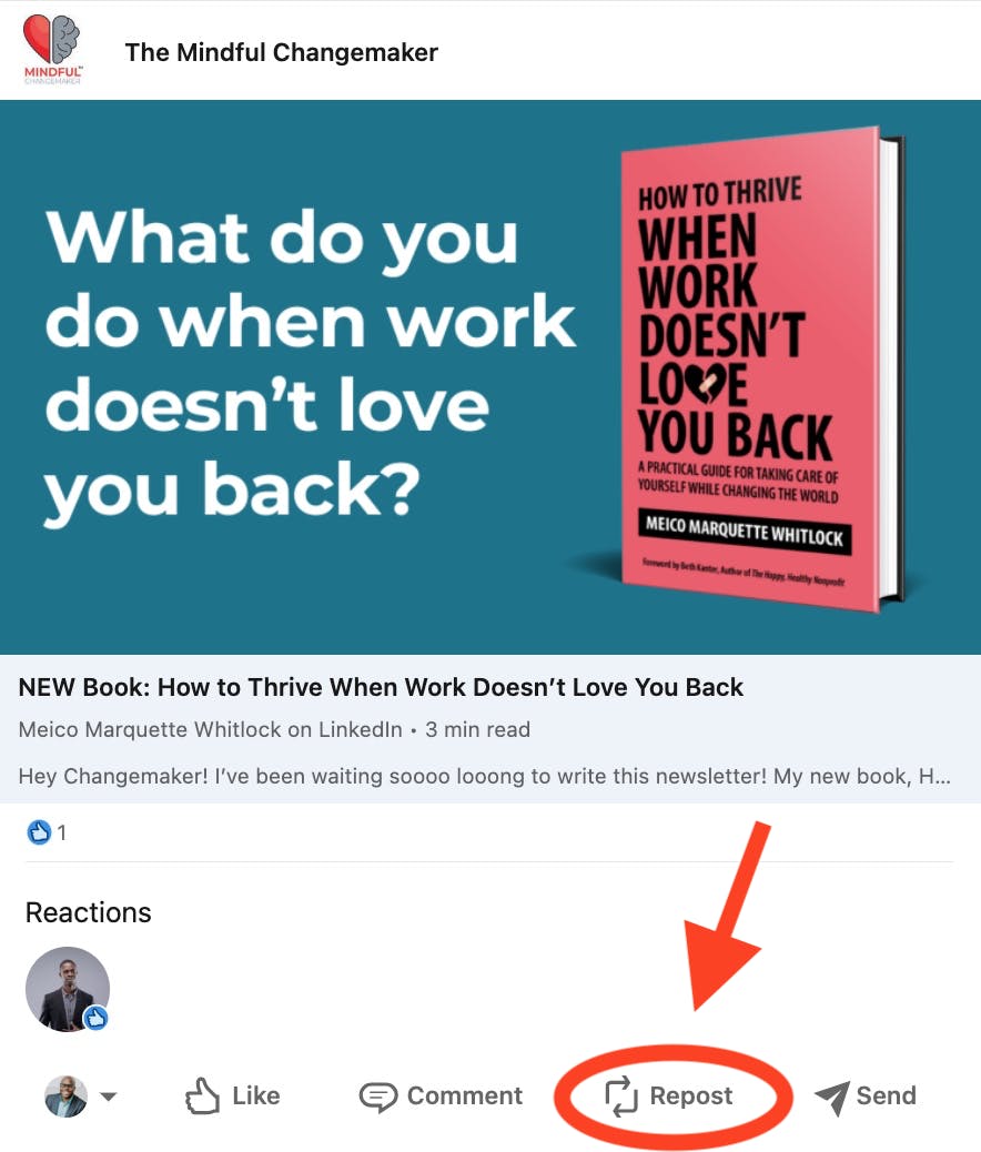 LinkedIn post of How to Thrive When Work Doesn't Love You Back book