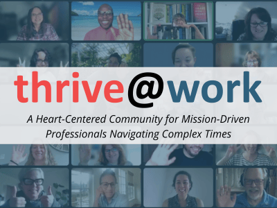 Graphic: Thrive@Work Community: A Heart-Centered Community for Mission-Driven Professionals Navigating Complex Times: https://mindfultechie.com/thriveatwork