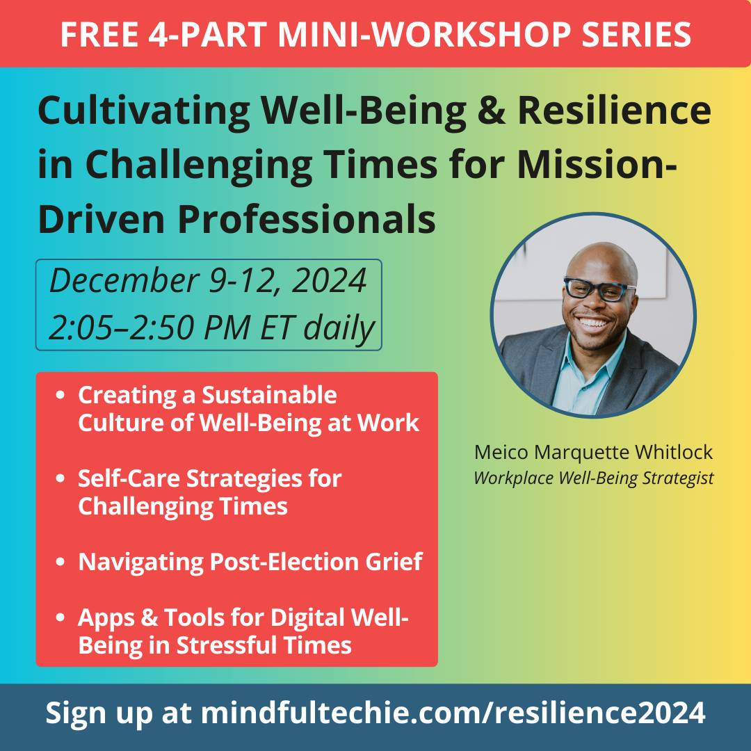 FREE 4-day mini-workshop series: Cultivating Well-Being & Resilience in Challenging Times: mindfultechie.com/resilience2024