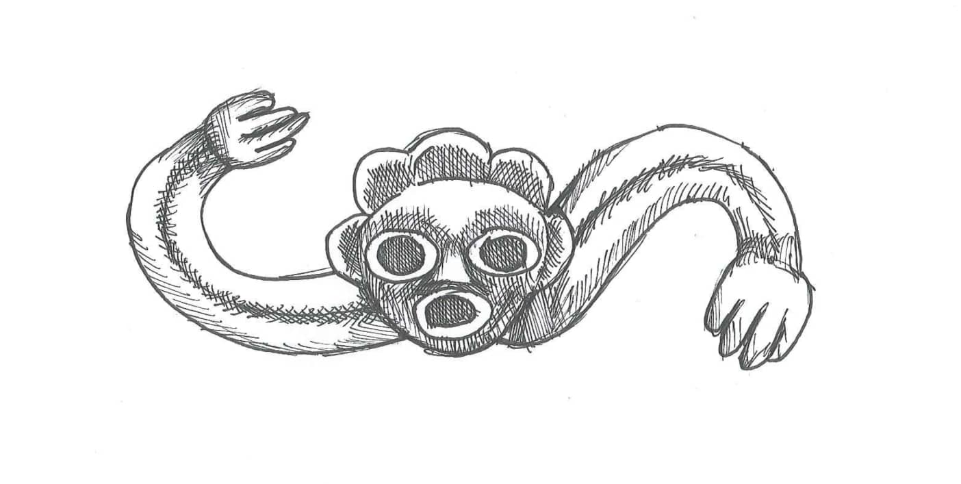 “Hurricane.” A depiction of the swirling-armed Taíno storm goddess, Guabancex, who commanded the ferocious storms. Ink on paper. Doodle by @andrescalo.