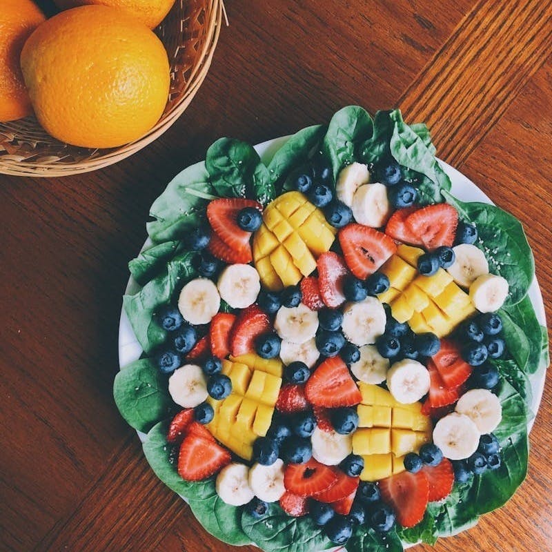 fruit salad on white plate