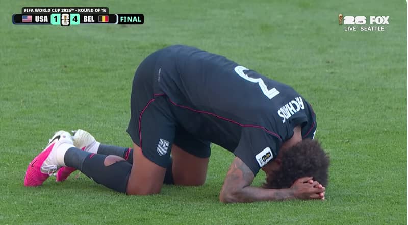 The USMNT's Chris Richards after their loss to Belgium Monday. (Fox Sports on YouTube.)
