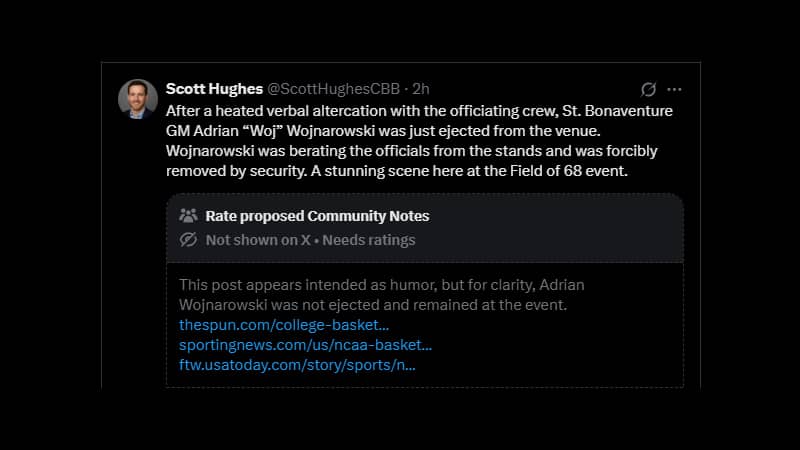 A fake social media post about Adrian Wojnarowski.