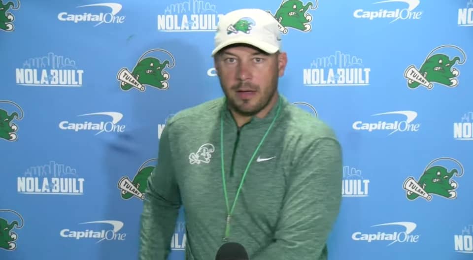 Jon Sumrall in an Oct. 2024 press conference (Tulane Green Wave on YouTube.)