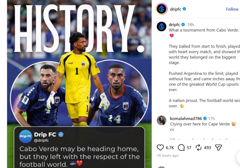 A DripFC Instagram post on Cape Verde.