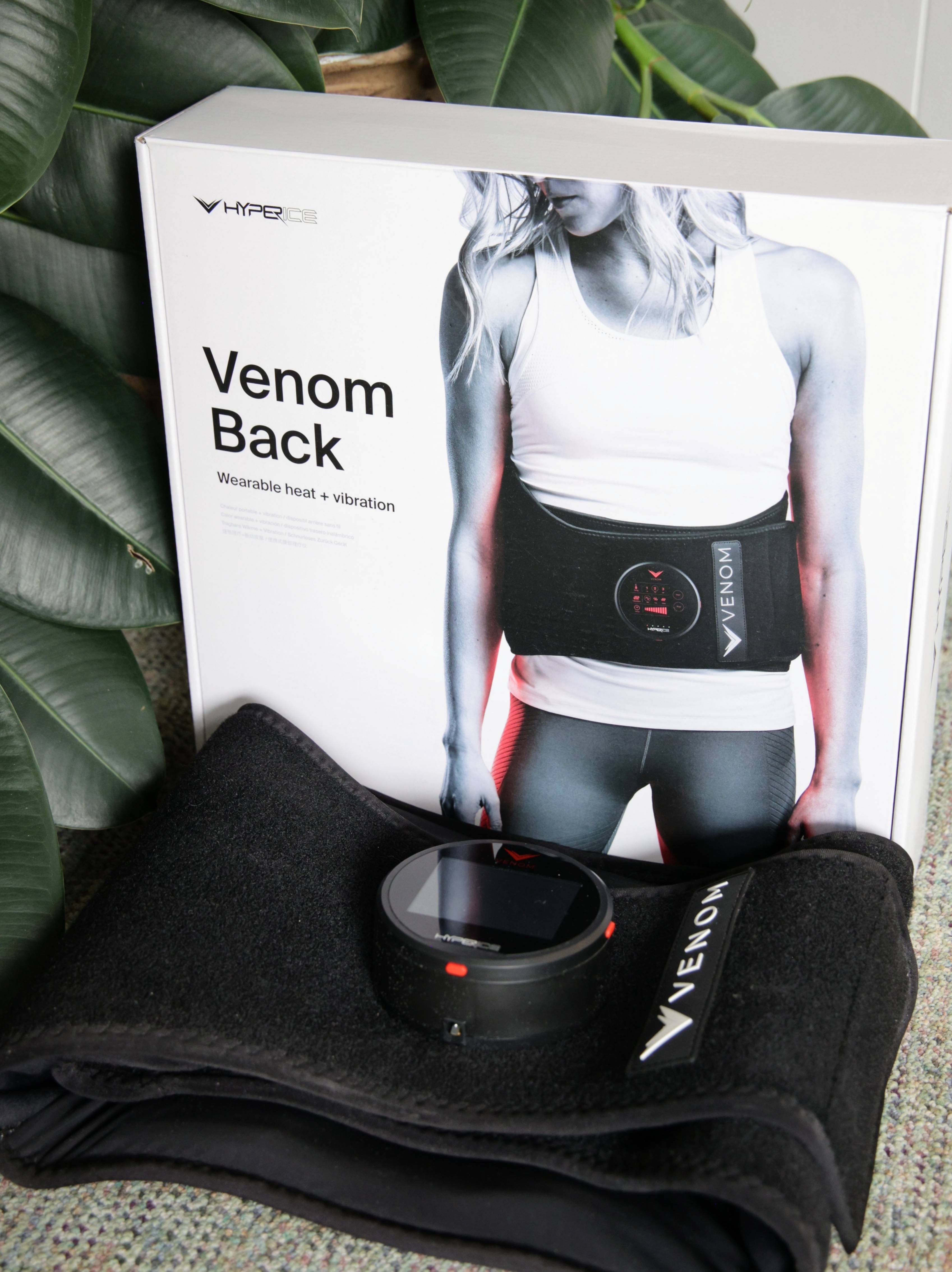 The Venom Back from Hyperice. A wearable heat and vibration therapy belt.