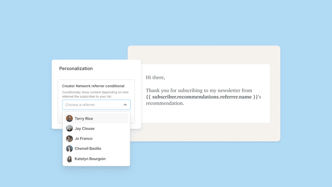 Kit feature: Personalize emails with Creator Network referral data 