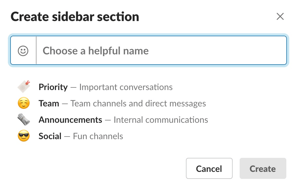 Slack - Create sidebar section