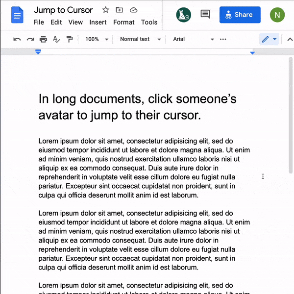 Google Docs: Jump to cursor