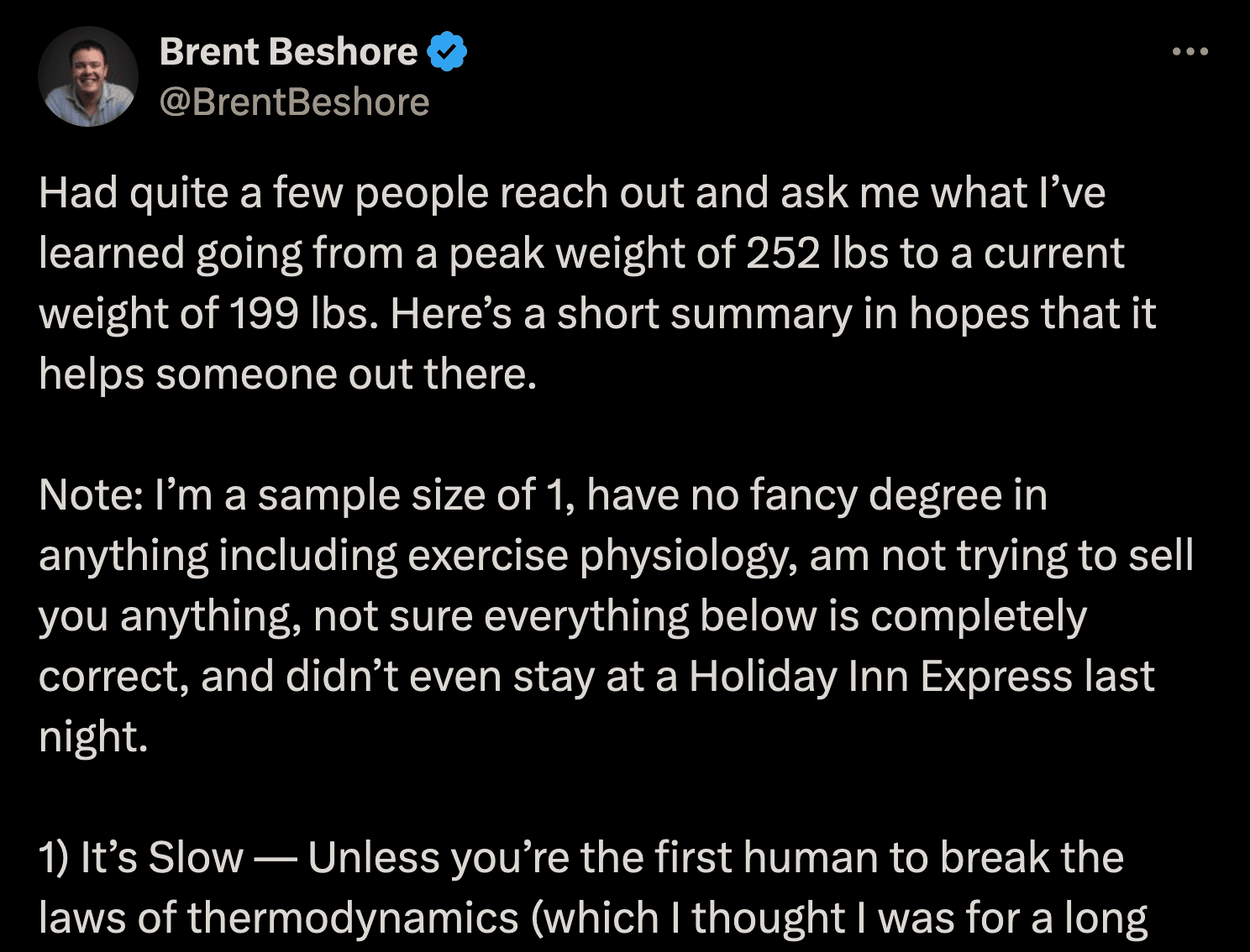X post by @BrentBeshore