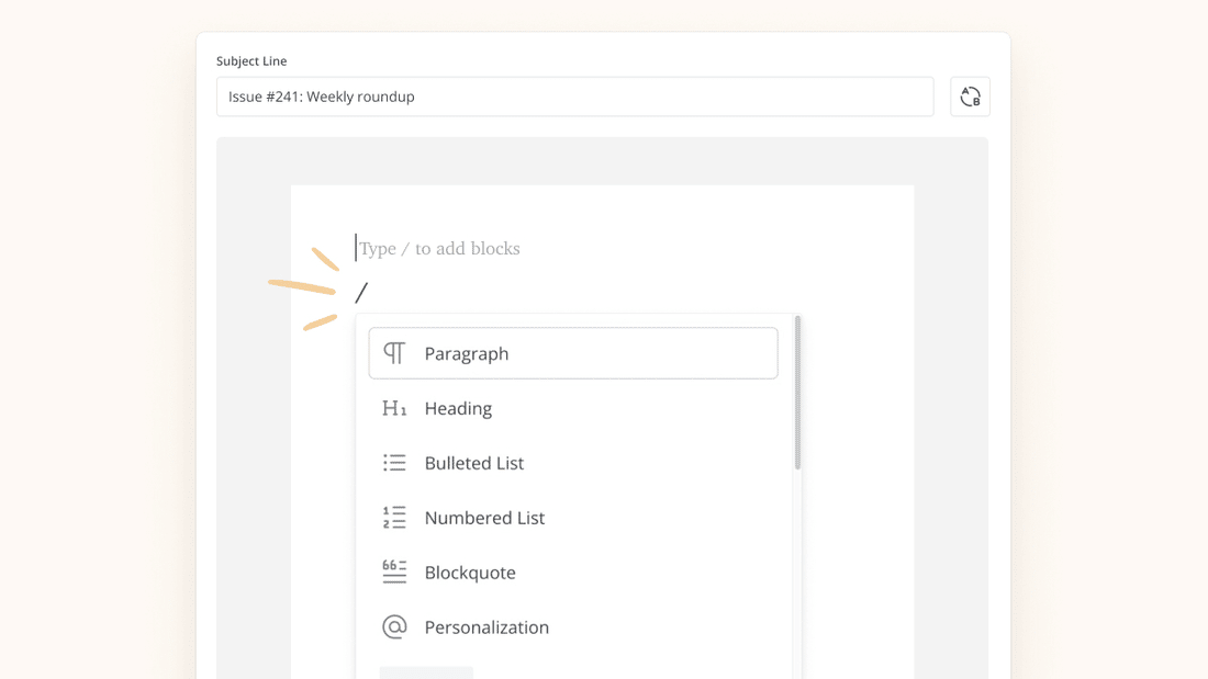 ConvertKit Feature: Slash menu