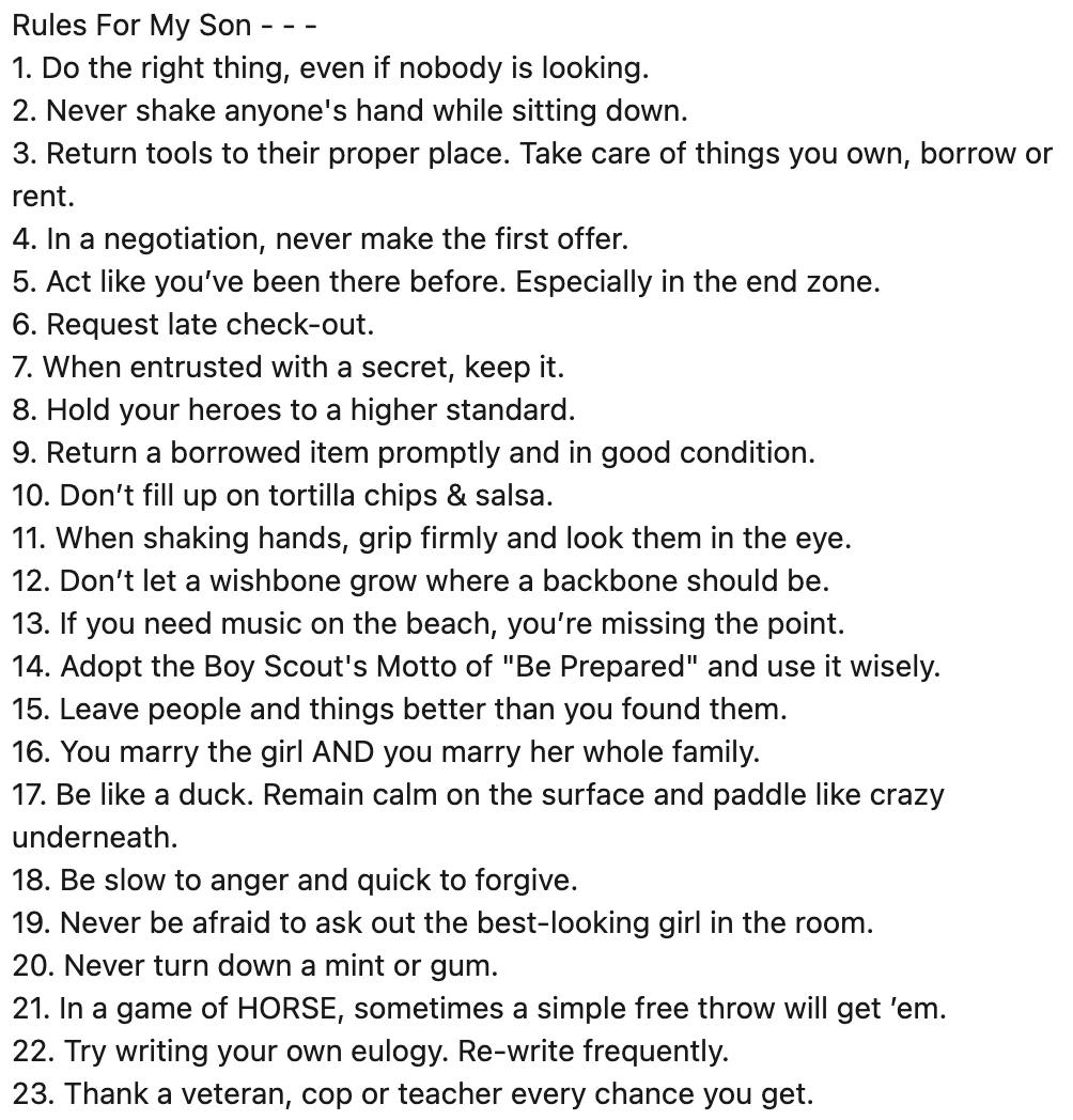 "Rules for my son"