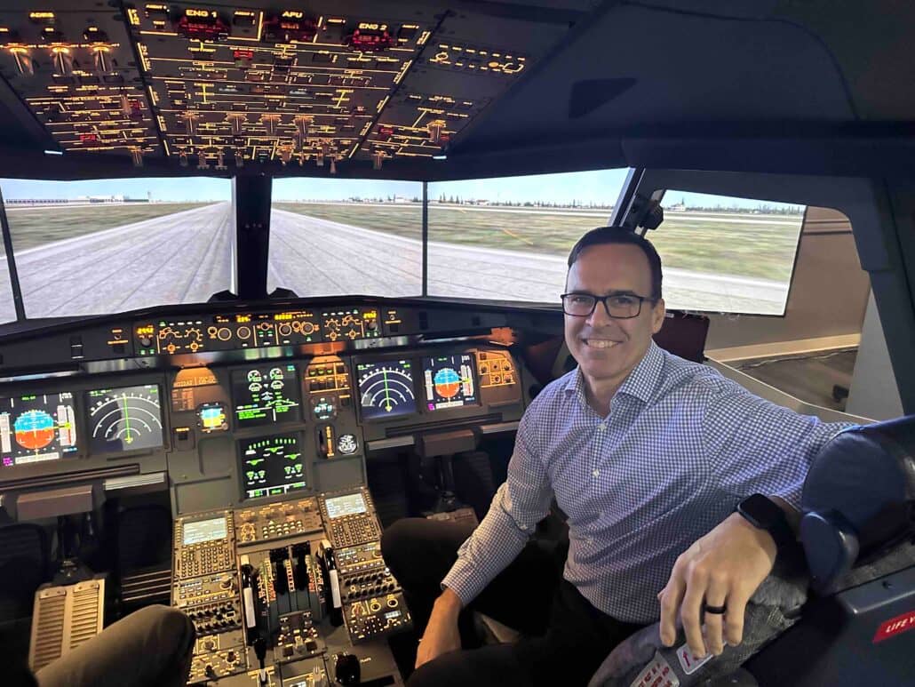 Trent Dyrsmid in the flight simulator