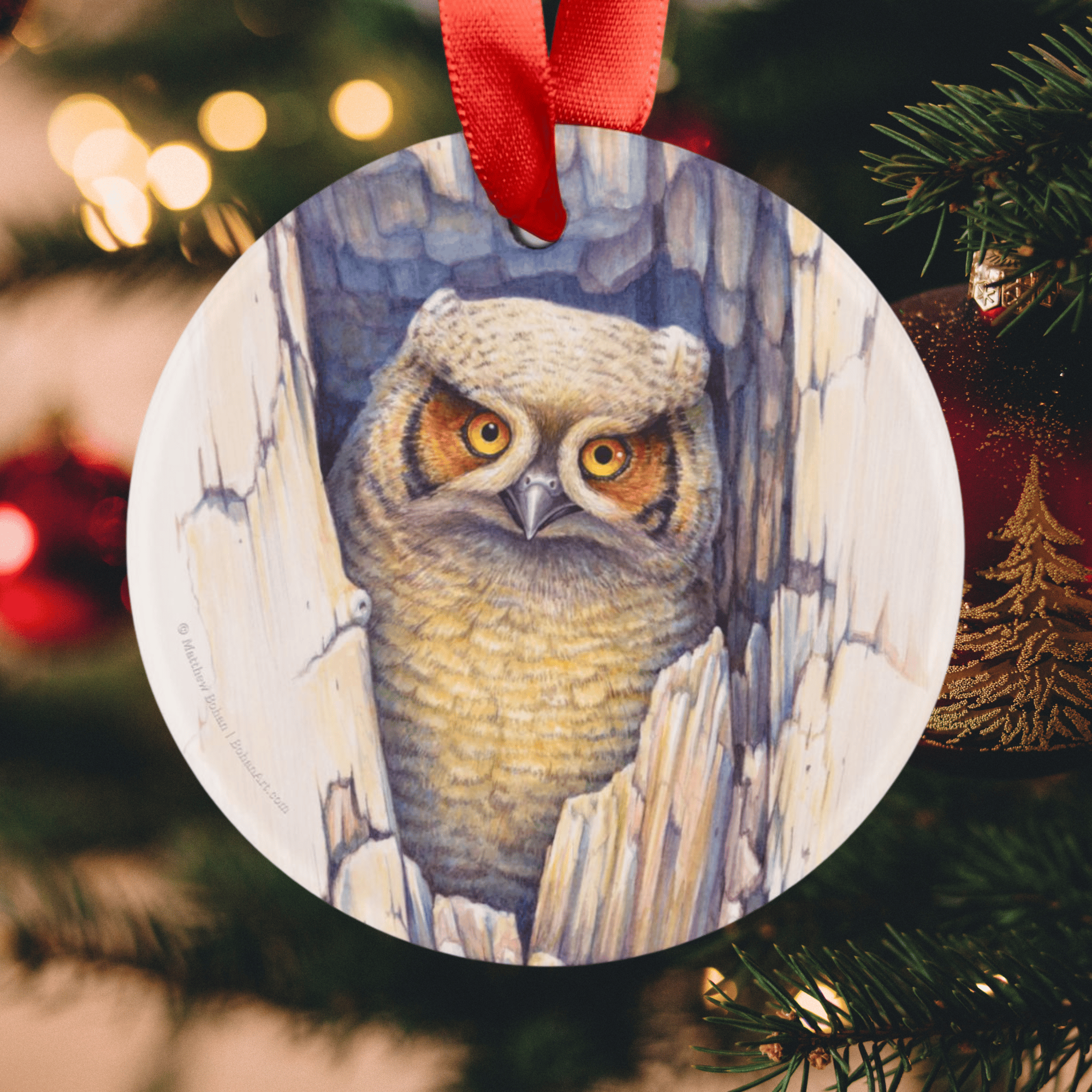 Great Horned Owlet Christmas Ornament by Matthew Bohan