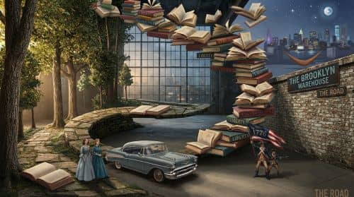 collage of images from newsletter: books, 19th century women, and the American Revolution