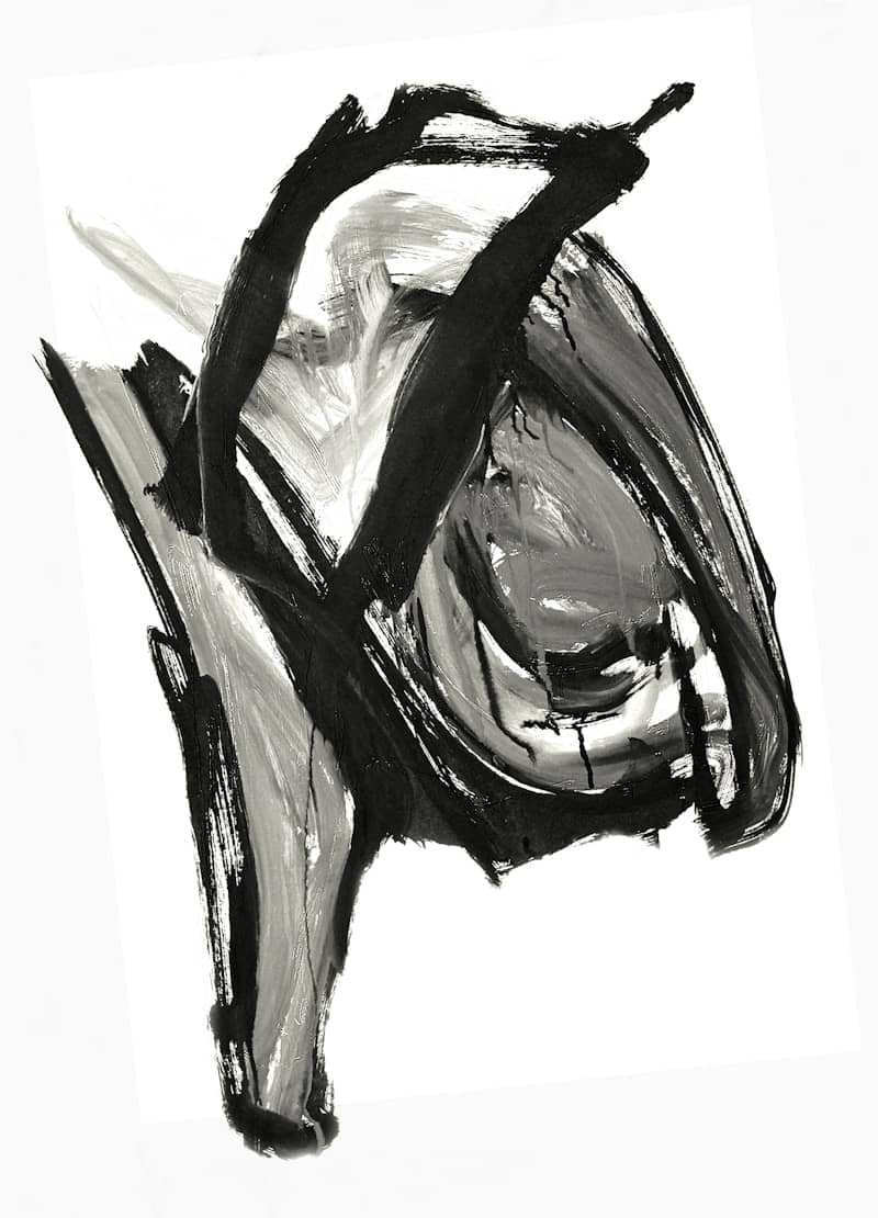 Abstract black and white brushstrokes on white background