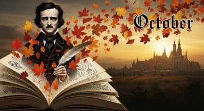 an image of Edgar Allan Poe in October writing