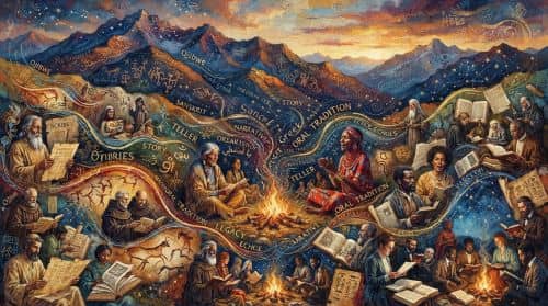 collage of reading and storytelling through history