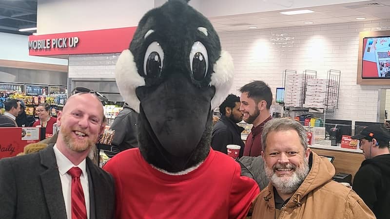 Ranson mayor Ken Suits and Charles Town mayor Mike George with Wally Goose