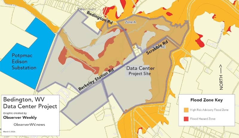 map of Bedington showing data center site