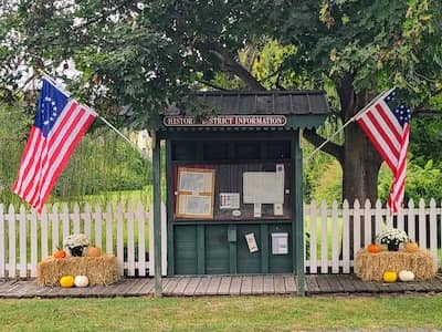 Middleway kiosk decorated with flags