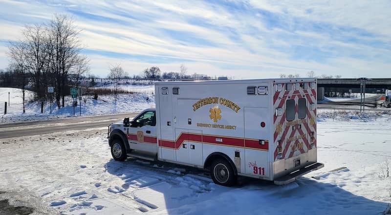 ambulance parked in snow