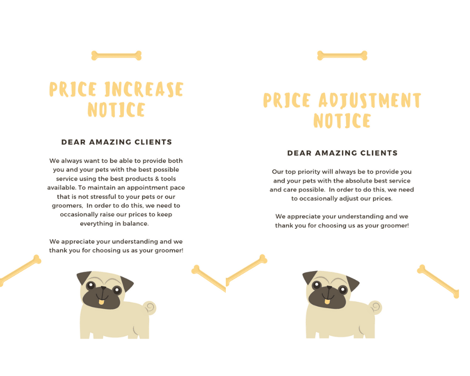 pet grooming prices