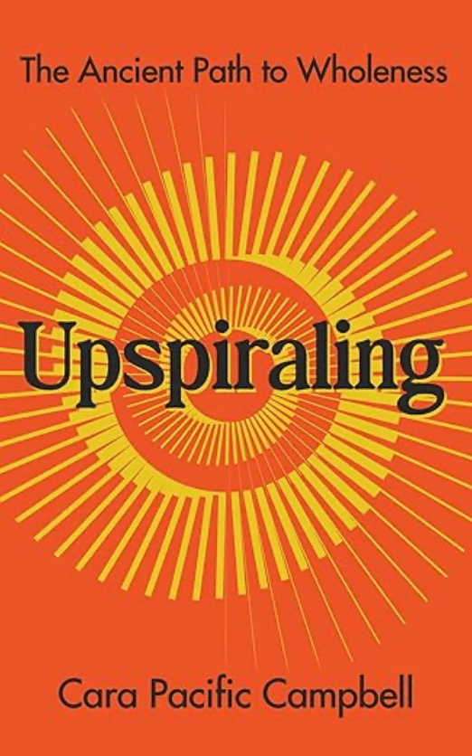 Orange and yellow spiral design with the title Upspiraling in black.