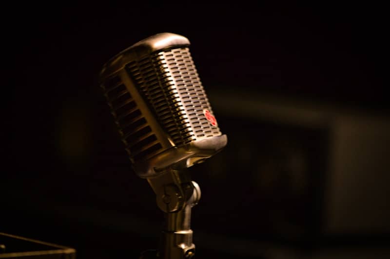 Vintage microphone on a dark background