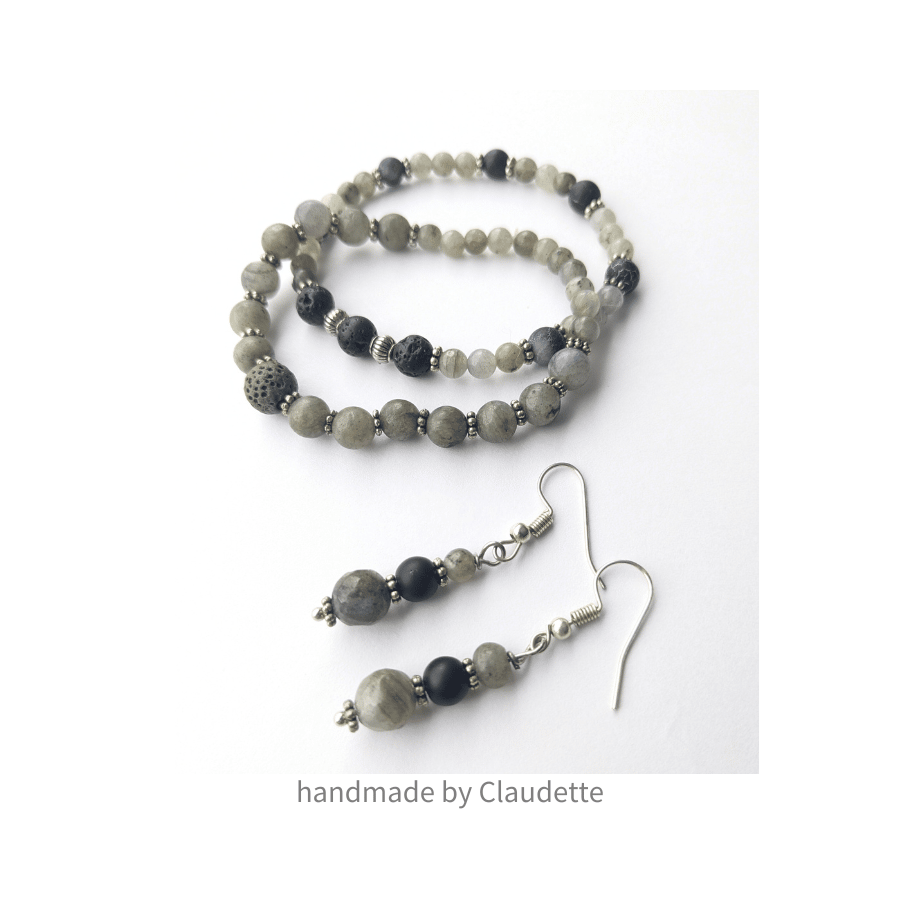 Northern Lights Labradorite Bracelet Duo with Earrings