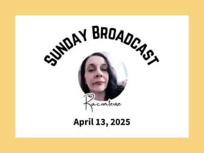 Claudette's Broadcast thumbnail featuring a yellow border and a selfie-logo with the word Raconteuse 