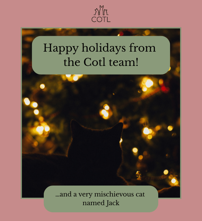 Happy holidays from the Cotl team! … and a very mischievous cat named Jack