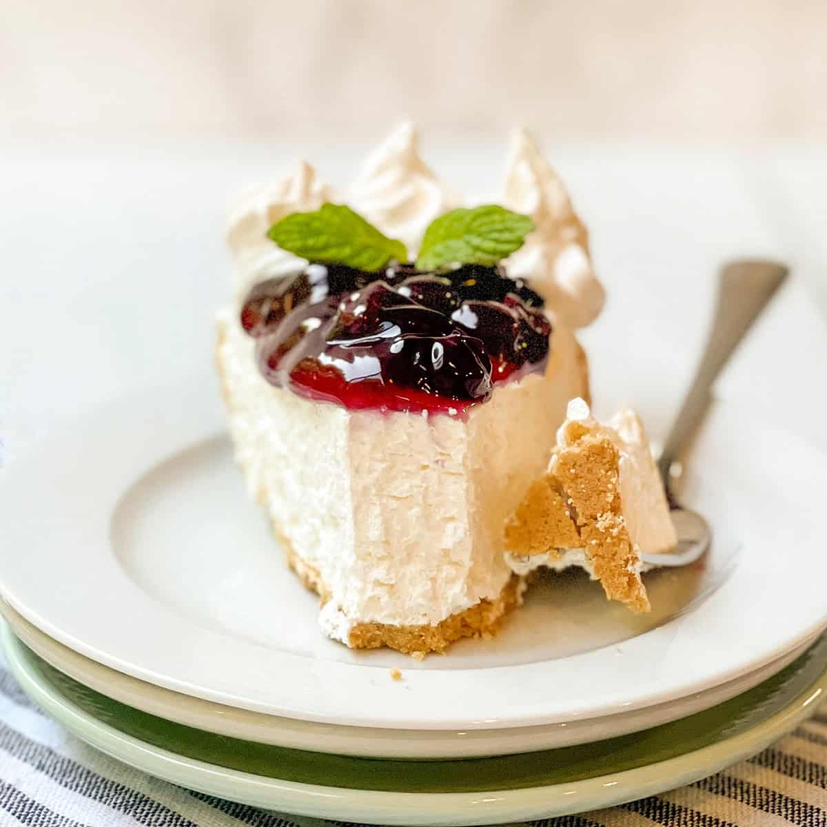 Slice of no-bake cheesecake.