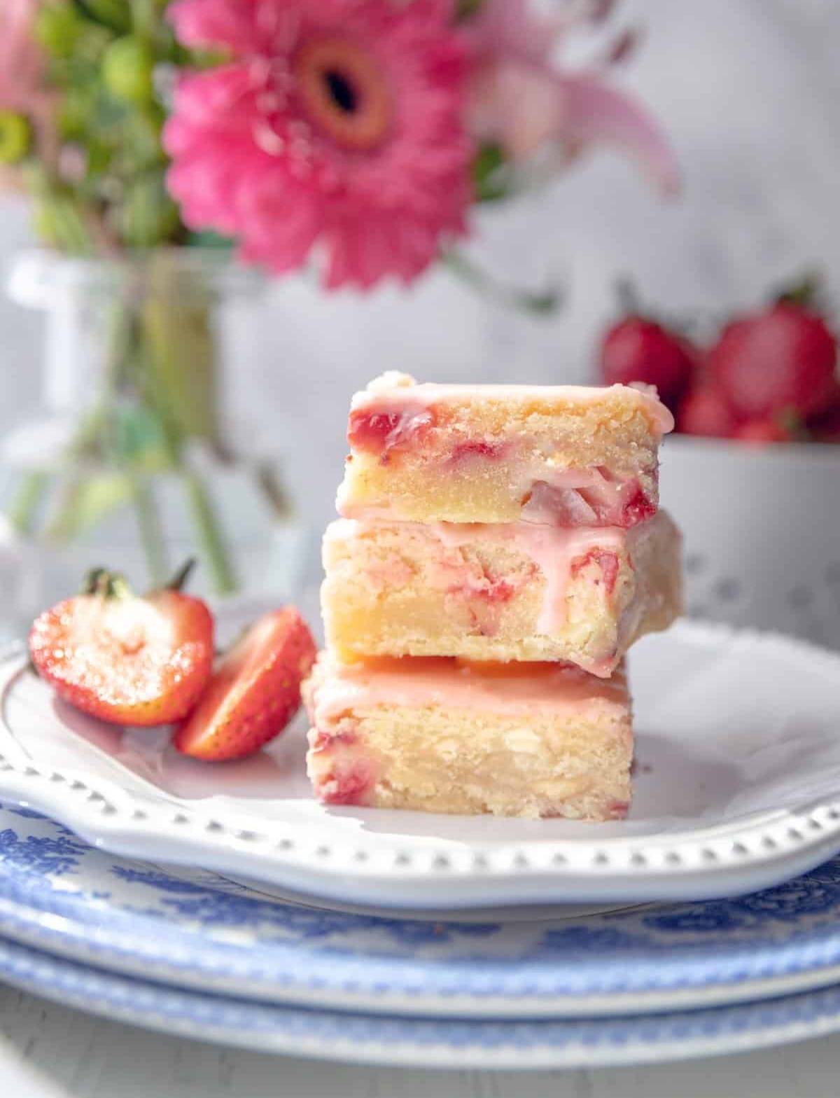 Stack of Strawberries Blondies
