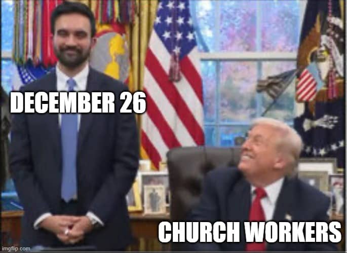 Meme of President Trump looking admiringly at Mamdami.