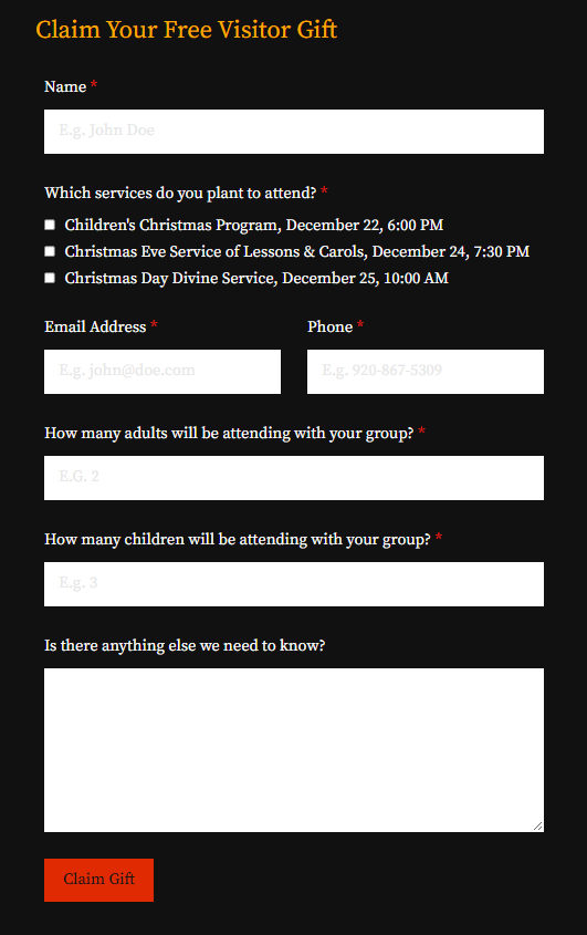 screenshot of signup form
