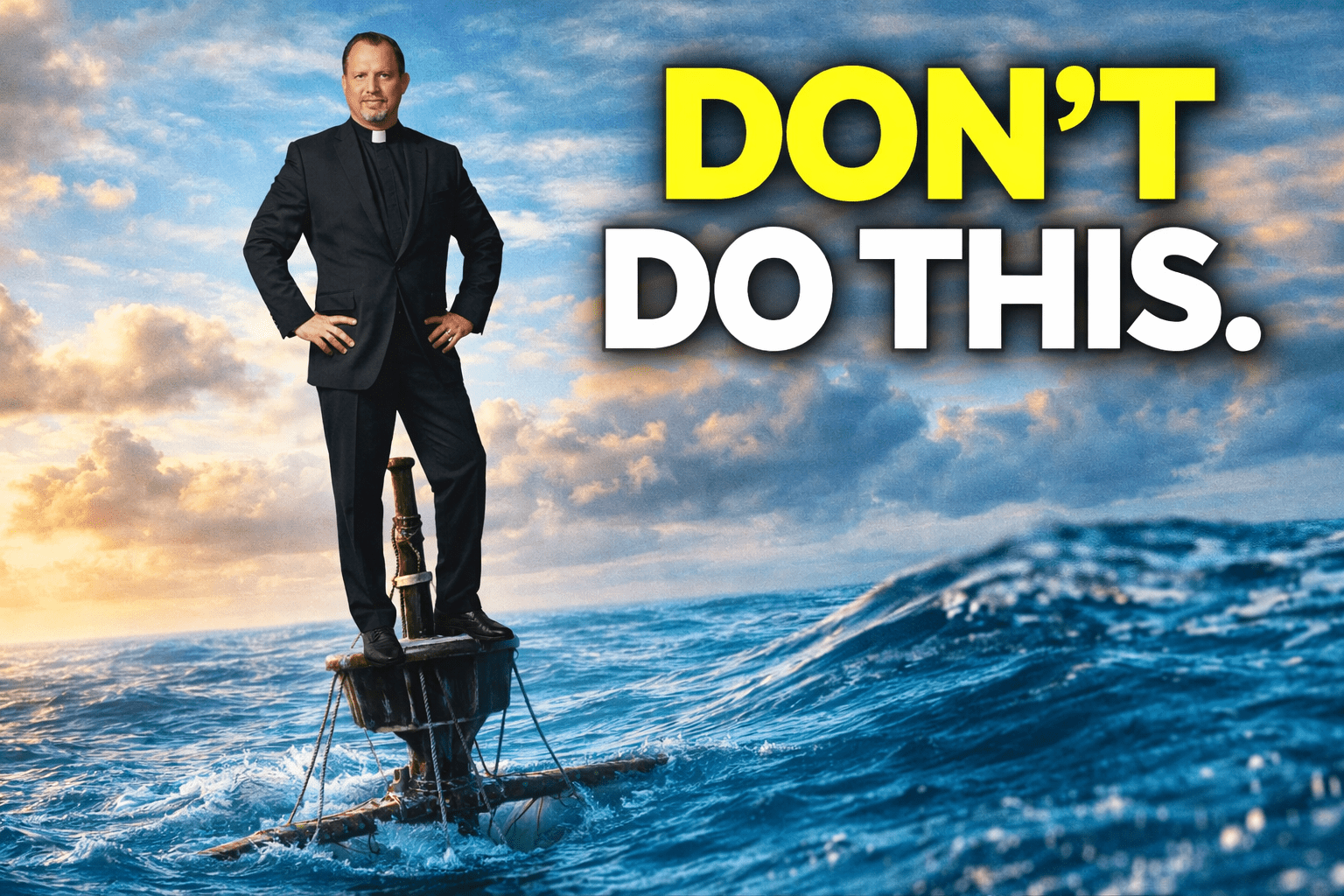 Pastor standing on the mast of a skinking ship.