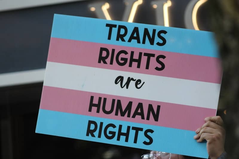 Trans rights are human rights sign at a protest